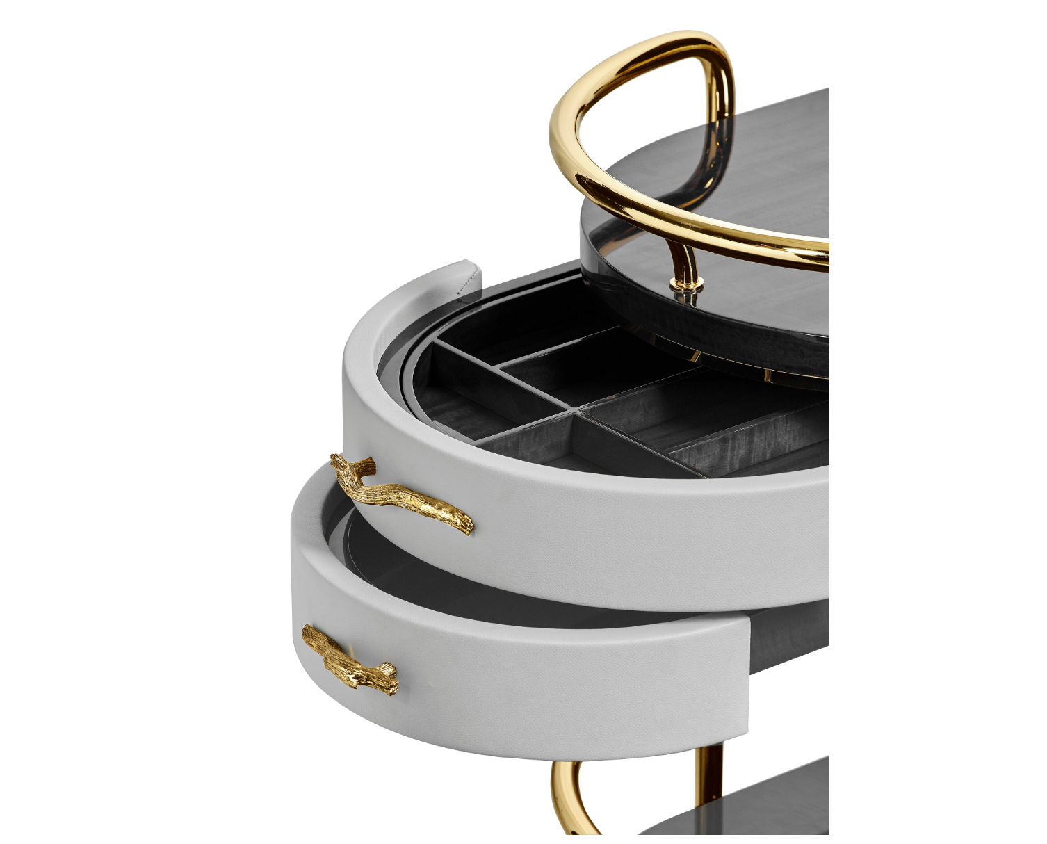 Serving cart with storage shelves and locking caster wheel