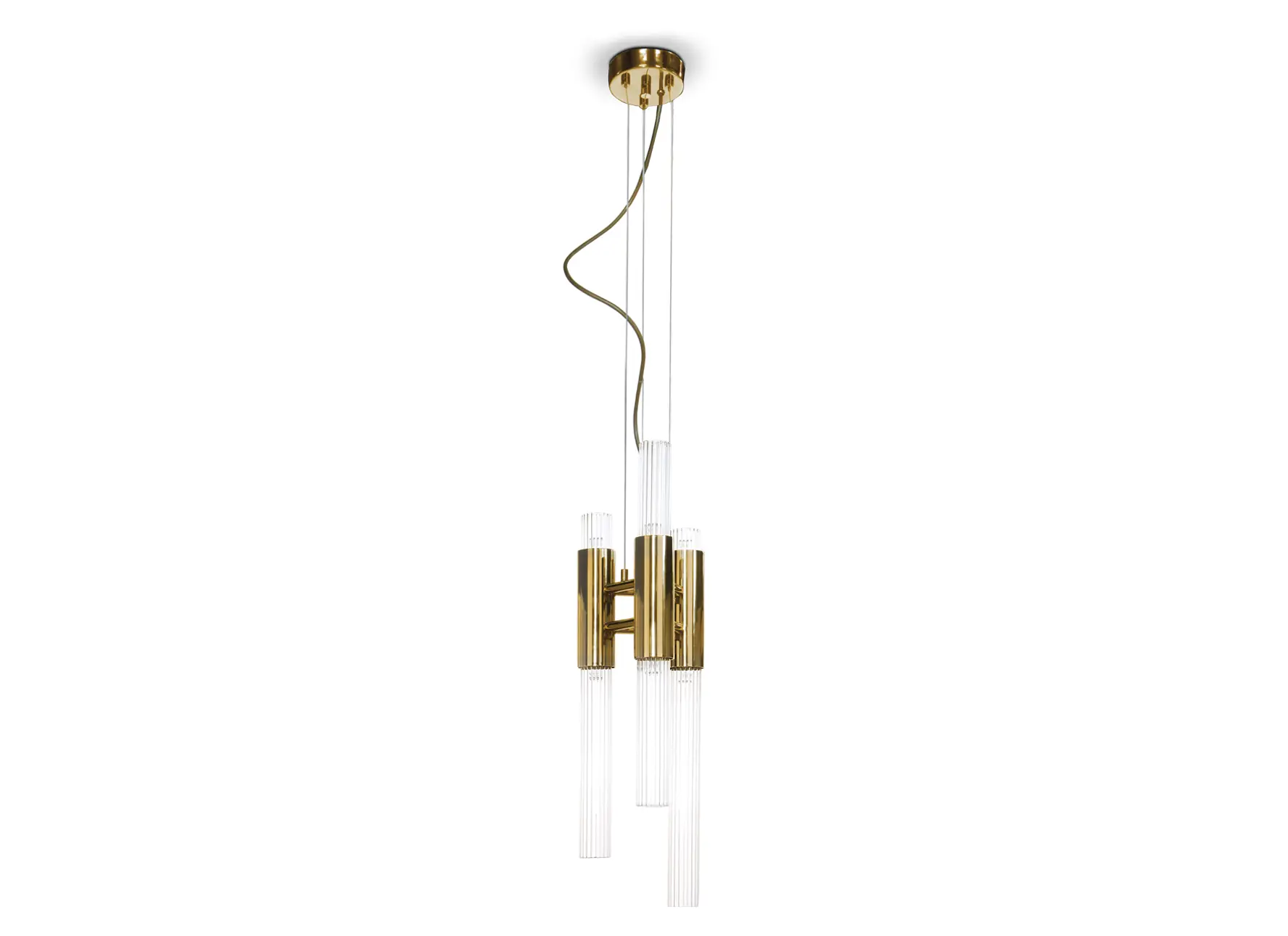 Waterfall pendant light with cascading crystal glass drops and gold finish
