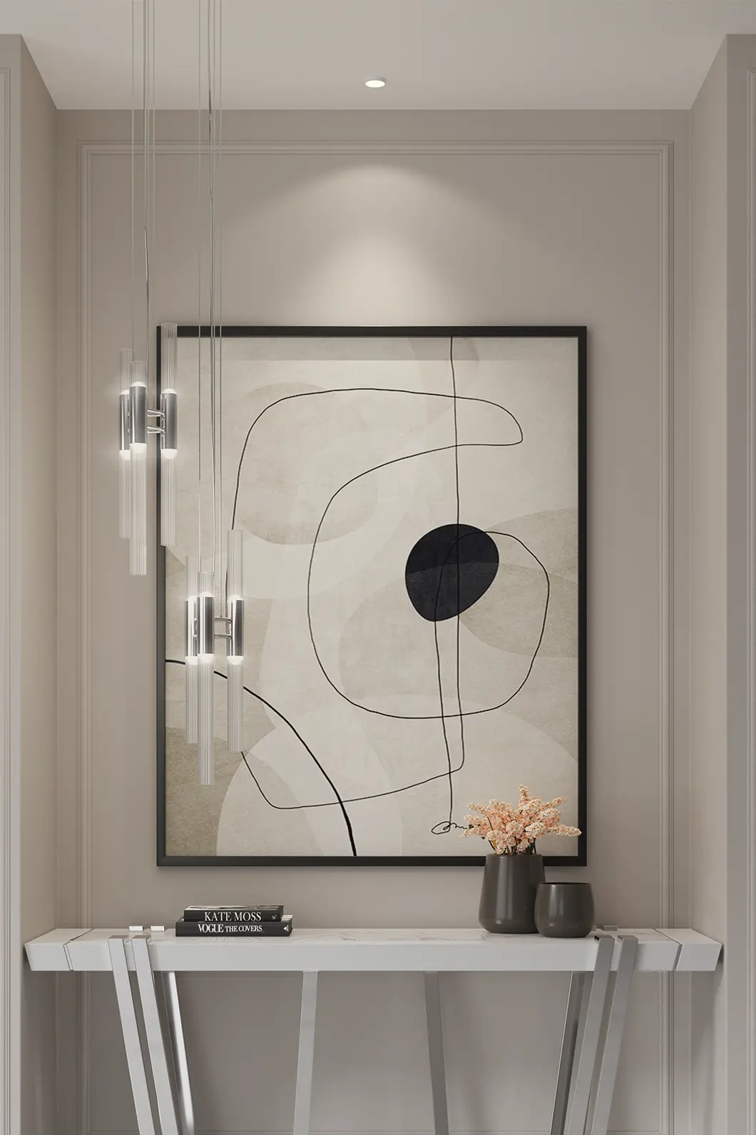 Waterfall pendant light with cascading crystal glass drops and gold finish