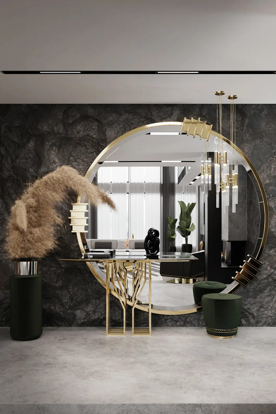 Waterfall pendant light with cascading crystal glass drops and gold finish