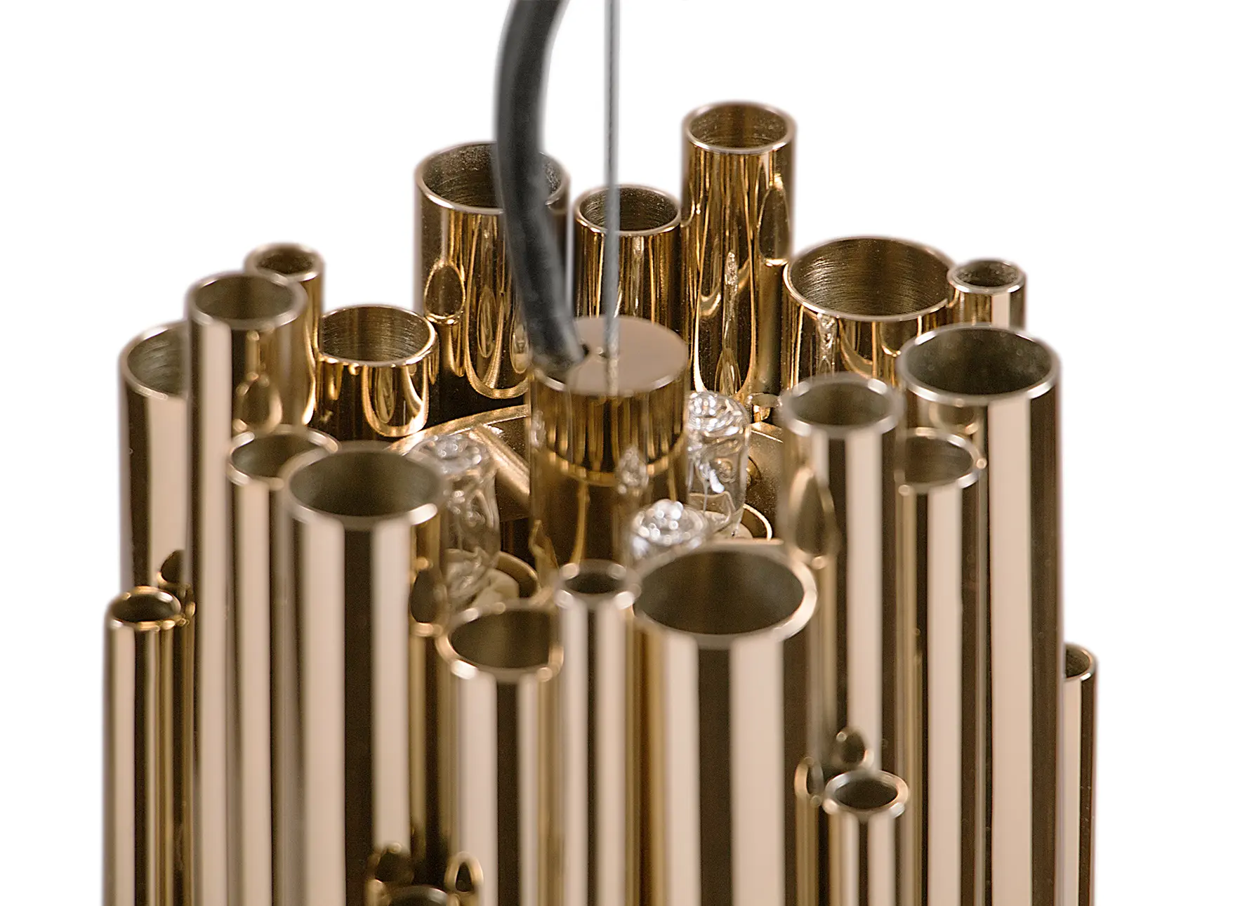 Brubeck pendant light with polished brass tubes and art deco design
