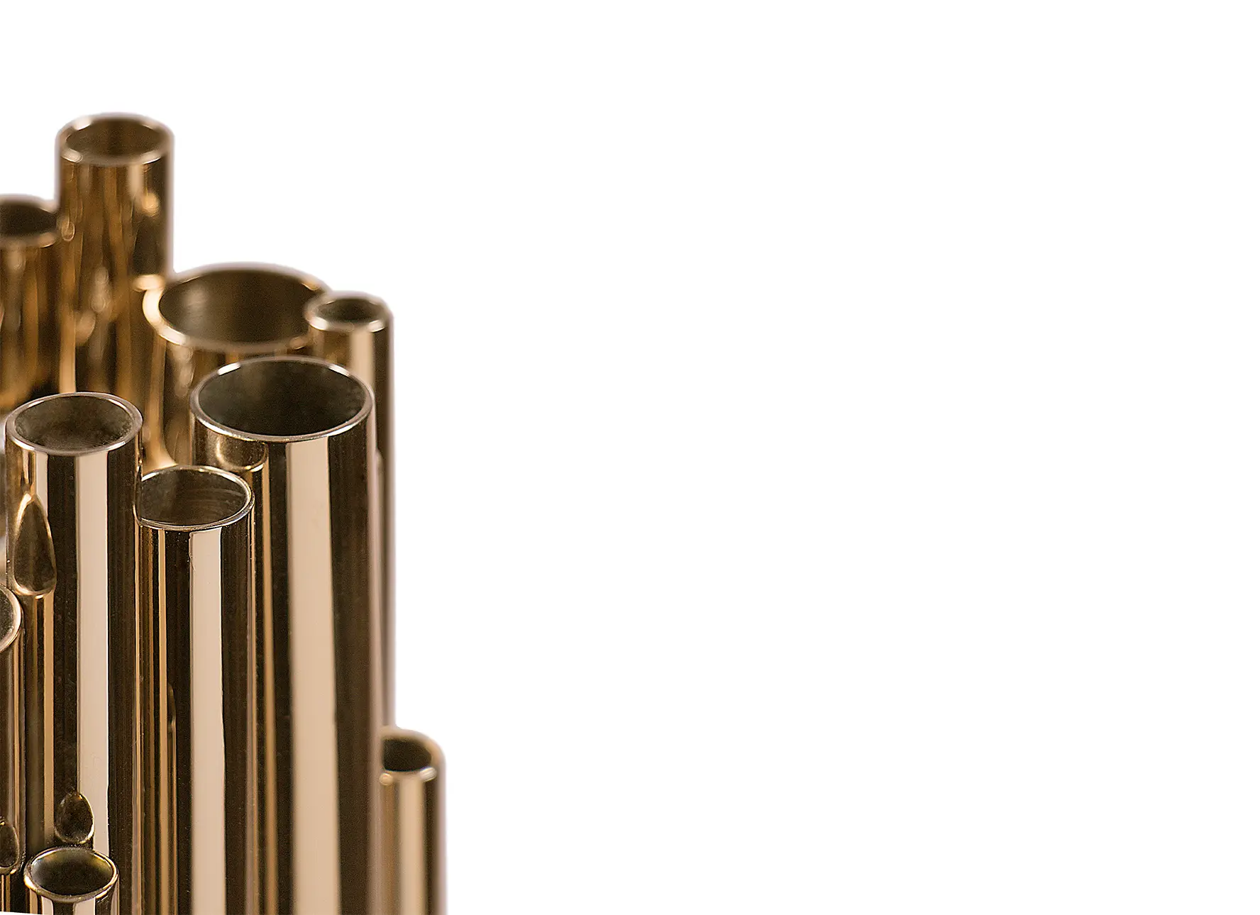 Brubeck pendant light with polished brass tubes and art deco design