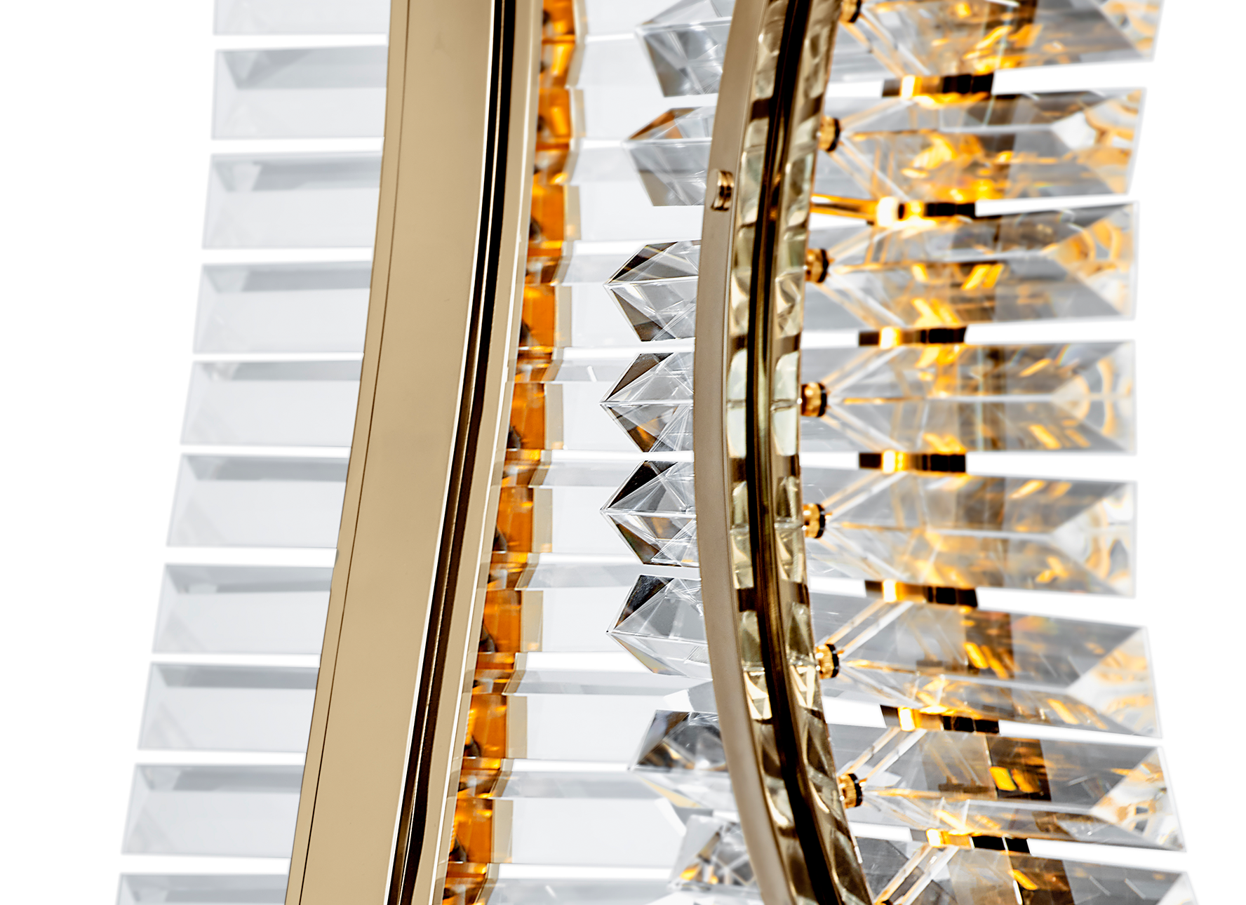 Liwave chandelier illuminated, showcasing warm LED lighting and reflective crystals